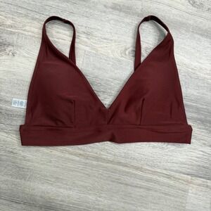 Aerie Scoop Bikini Top Deep Red V Neck Adjustable Straps Size L